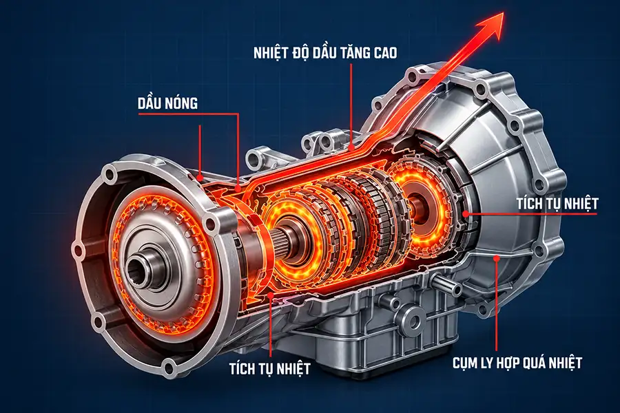 Mô phỏng hiện tượng dầu nóng tích tụ nhiệt và quá nhiệt cụm ly hợp trong hộp số CVT