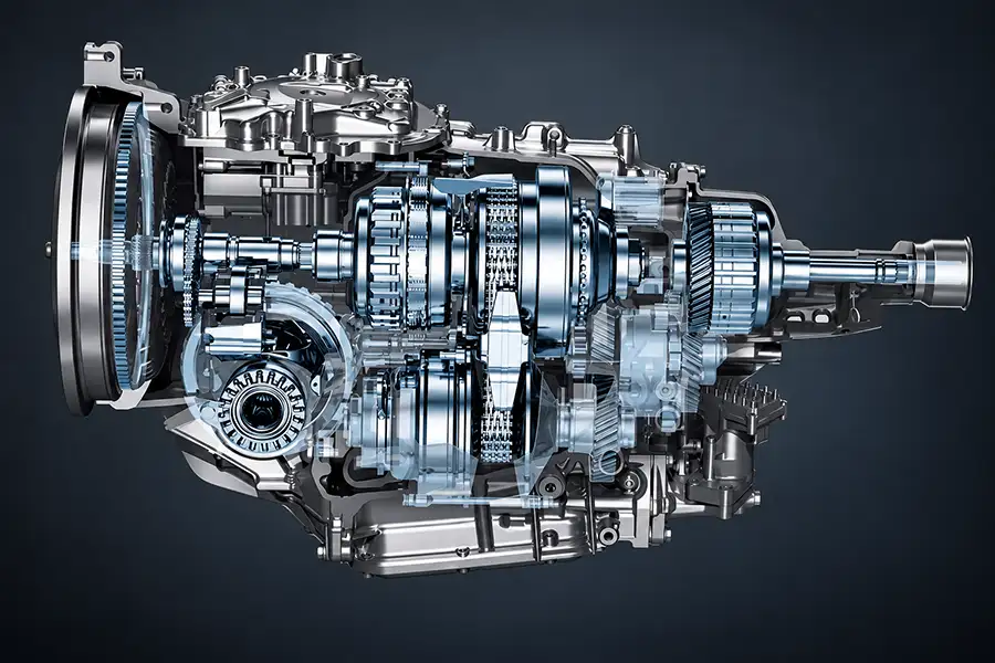Mặt cắt 3D cấu tạo hộp số xích vô cấp Subaru Lineartronic CVT đặt dọc cho hệ dẫn động AWD