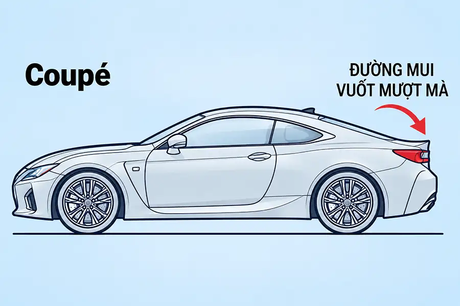 Sơ đồ kiểu dáng thân xe Coupé 2 cửa đường mui vuốt mượt mà