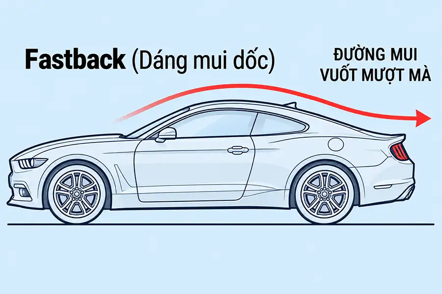 Sơ đồ nguyên lý khí động học đường mui dốc vuốt mượt mà kiểu dáng Fastback