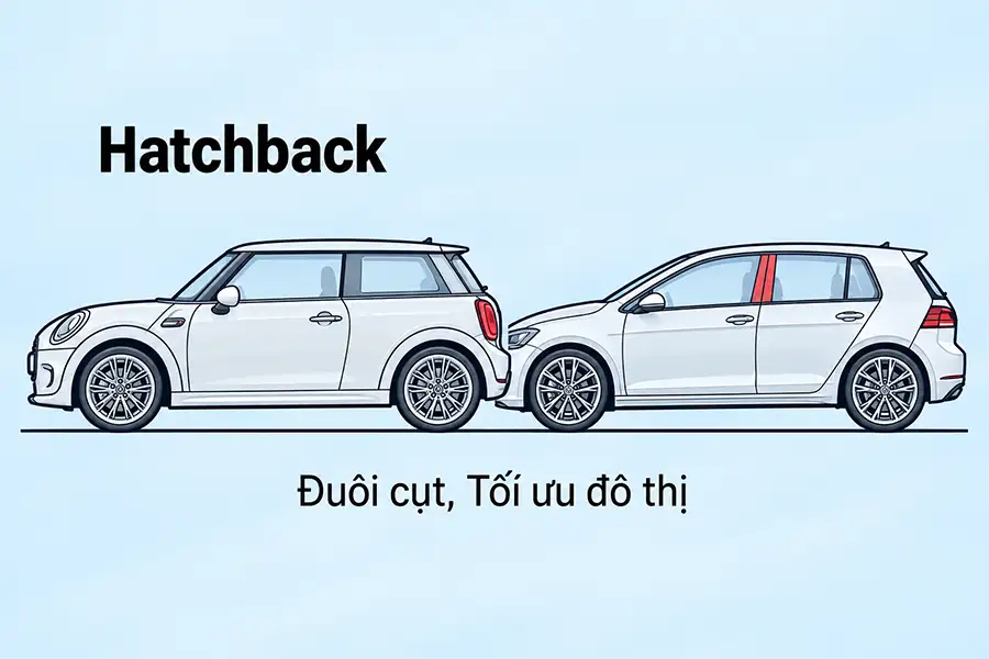 Sơ đồ cấu trúc thân xe Hatchback hai khối đuôi cụt tối ưu di chuyển đô thị