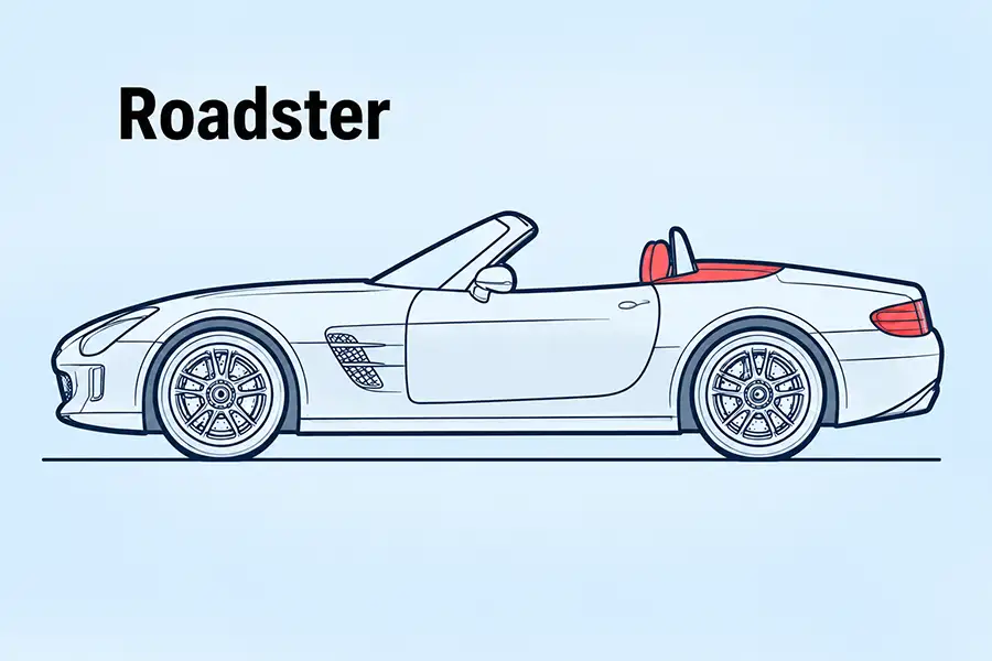 Sơ đồ kiểu dáng xe thể thao mui trần thuần khiết Roadster 2 chỗ trọng tâm thấp