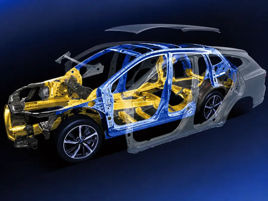 Mô hình kết cấu khung trong Full Inner Frame Structure kết hợp keo kết cấu trên Subaru SGP