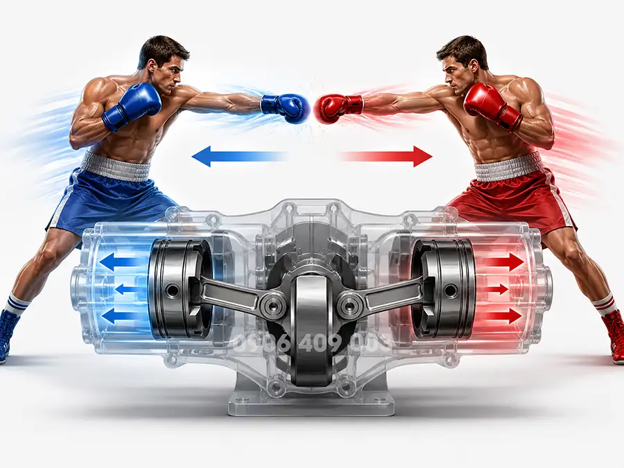 Mô phỏng nguyên lý chuyển động piston đối xứng phân tích ưu nhược điểm động cơ Boxer