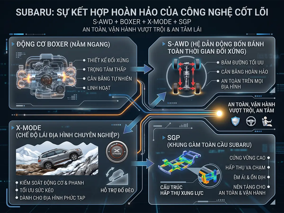 S-AWD kết hợp động cơ Boxer X-Mode và Subaru Global Platform trên xe Subaru