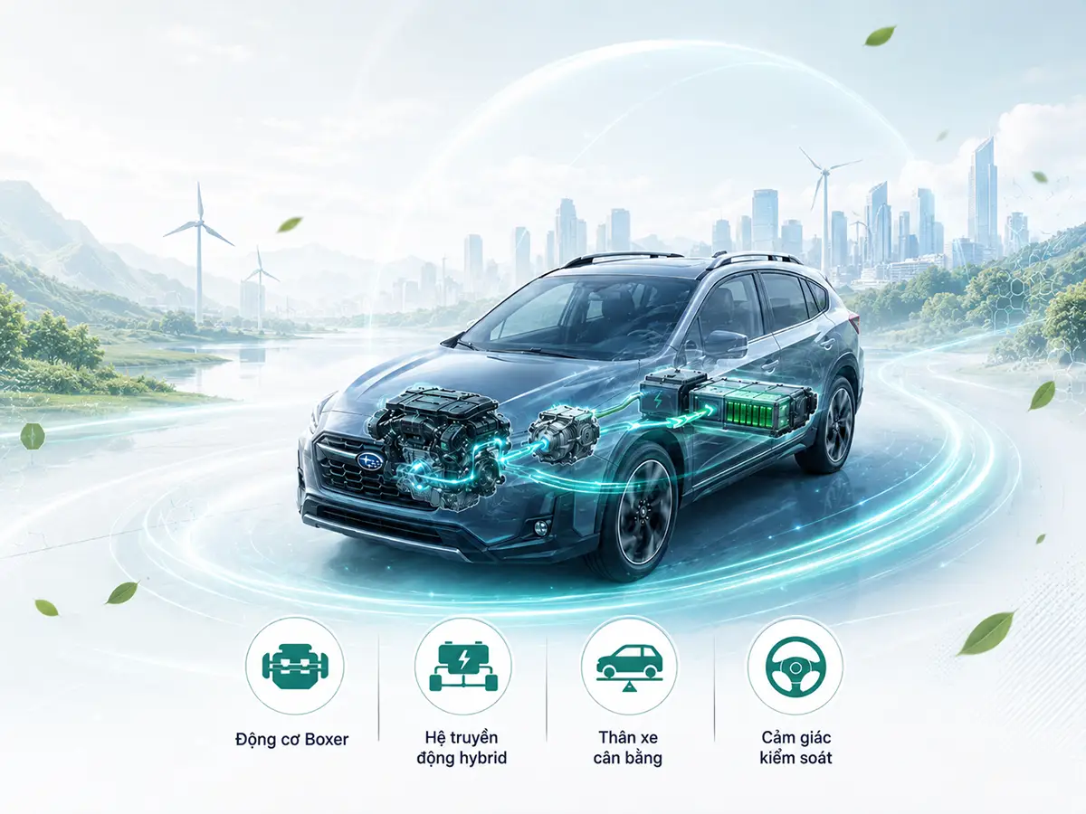 Minh họa Subaru e-Boxer khác biệt với hybrid thông thường